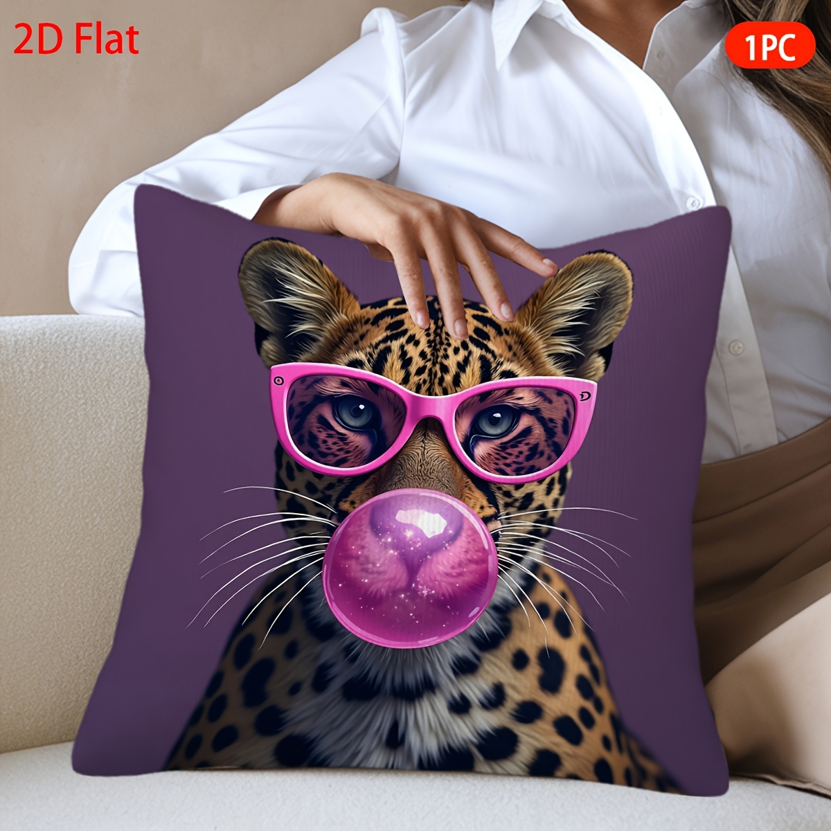 TEMU Housse de coussin décorative 1 pièce à imprimé léopard, pour chambre et décoration - soufflant des bulles, housse de coussin en peluche avec