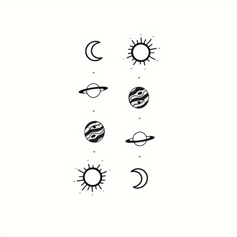 1pc Black Simple Sun Moon Planet Waterproof Temporary Tattoo Stickers Black Pattern For Hand Finger Arm Women Men