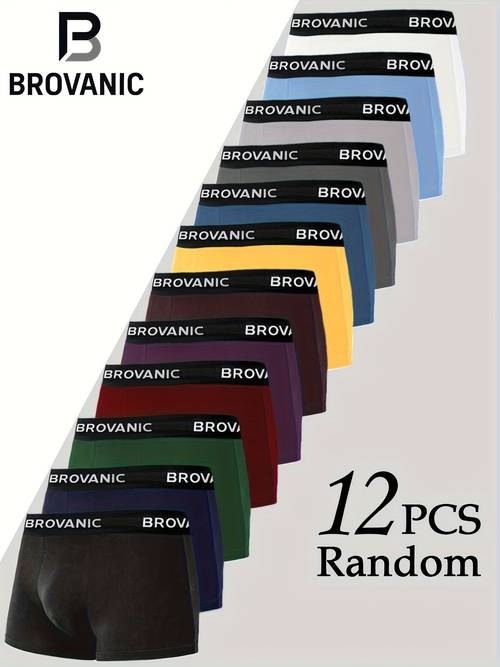 random brovanic 12pcs assorted men s boxer briefs solid color men s underwear breathable for daily casual wear ultra comfortable elastic waistband classic solid color with letter waistband stylish