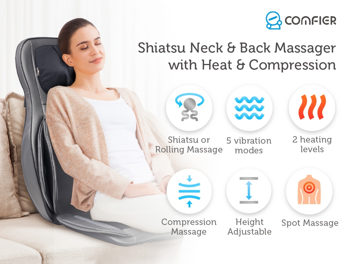 foot massager vibrating comfeir shiatsu neck back massager heat 2 kneading