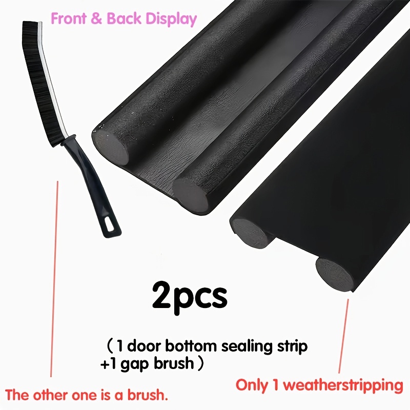 TEMU 2pcs Set: 1 Door Bottom Seal Strip + 1 Brush. Flexible Door Bottom Weatherstrip, Double-sided Soundproof Door Seal, Windproof, Dustproof, And