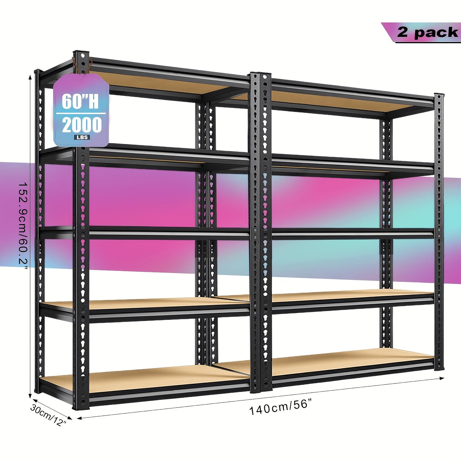 TEMU [heavy Duty Shelving] Heavy Duty 5 Tier 2000lbs Metal Shelving Units | 72"h Garage Shelving Storage Shelves, Adjustable Metal Shelving Unit For