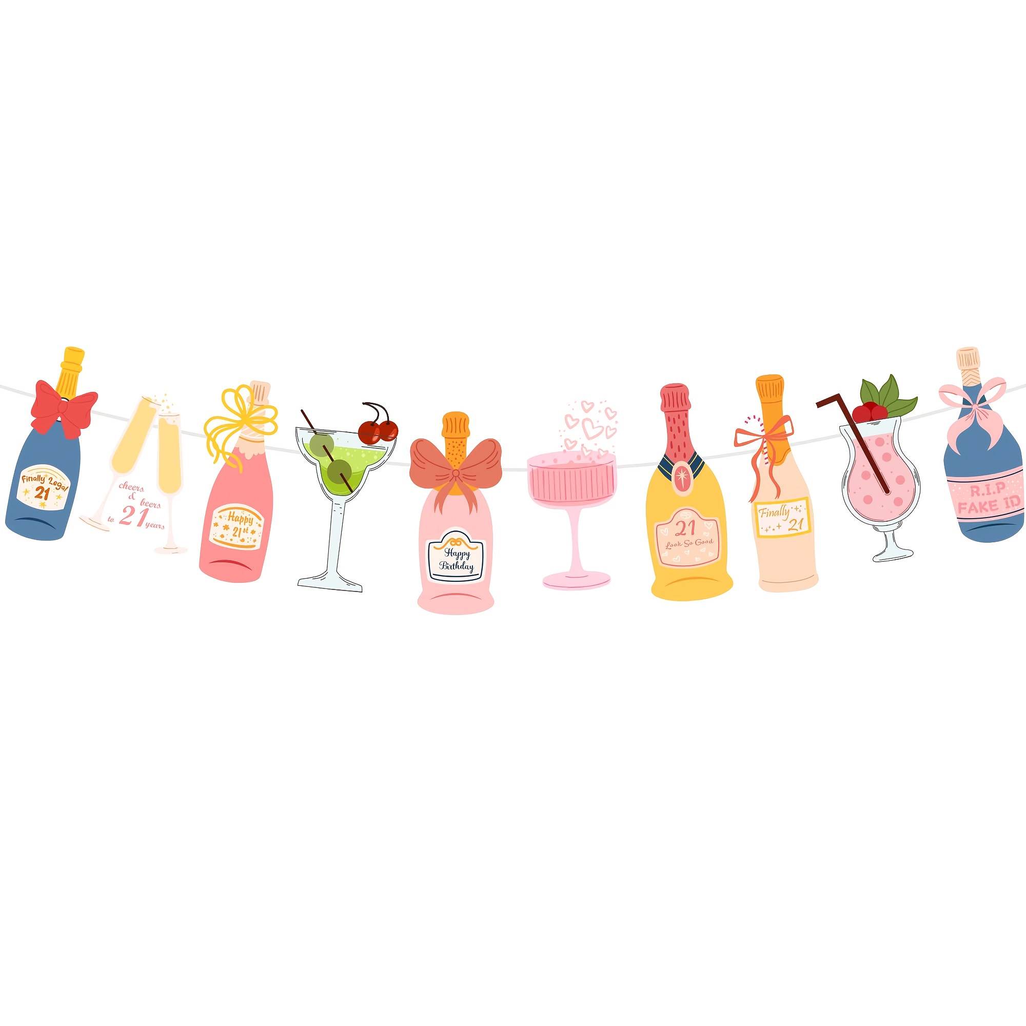 Image of 10pcs Cute And Other Beverage Bottle And Glass Banners, 21st Birthday Decorations For Her, Happy 21st Birthday Party Gift For Women