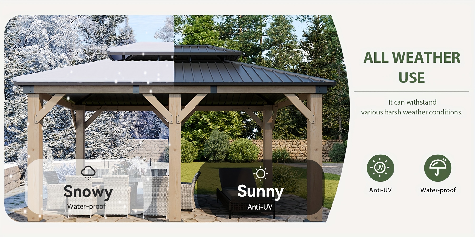 10 x 10 12 x 10 outdoor wooden gazebo with steel double roof cedar   for patio garden and backyard use Product details 4