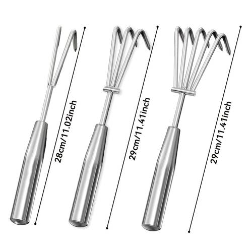 thickened stainless steel rake three piece set tapered sharp teeth integrated welding clam digging rake mirror non slip handle loosening soil digging clam tools gardening weeding beach sand hard soil rust proof and res