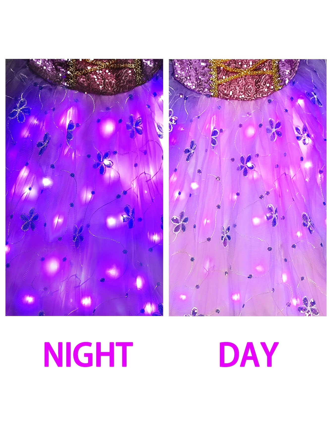 Vestido De Princesa Con Mangas Cortas De Lentejuelas Decorativas, LED De Ensueño Para Niñas, Fiesta De Cumpleaños De Carnaval, Actuación De Halloween, Regalo De Promoción (batería No Incluida)