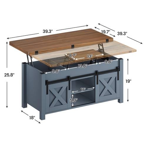 farmhouse lift top coffee table 4 in 1 multi function convertible coffee tables with storage dining table for living room blue