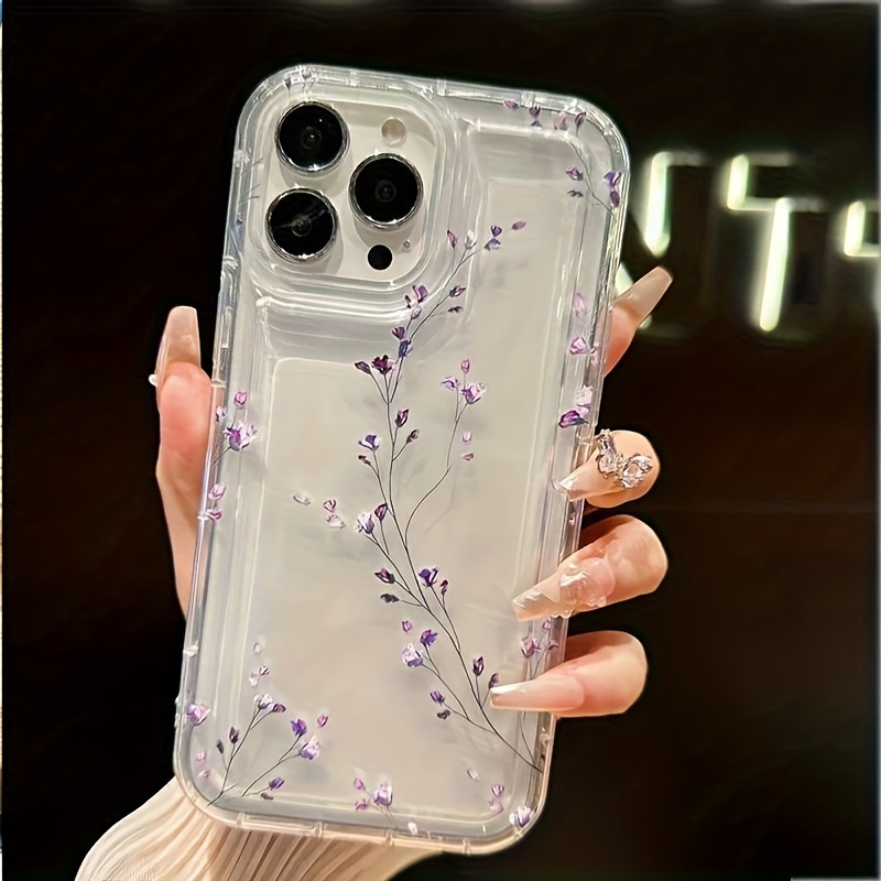 

Coque de Protection Motif Fleur, Adaptée pour Téléphone Portable Apple, Branche de Fleur Violette11PRO12 13PRO 15plus 14promax