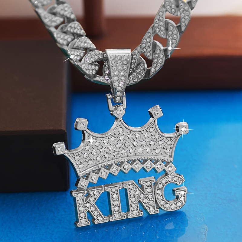 

1pcs Shiny King Pendant With Ice Cuban Chain Miami Necklace For Men And Women Hip Hop Charm Necklace Necklace Jewelry Gift