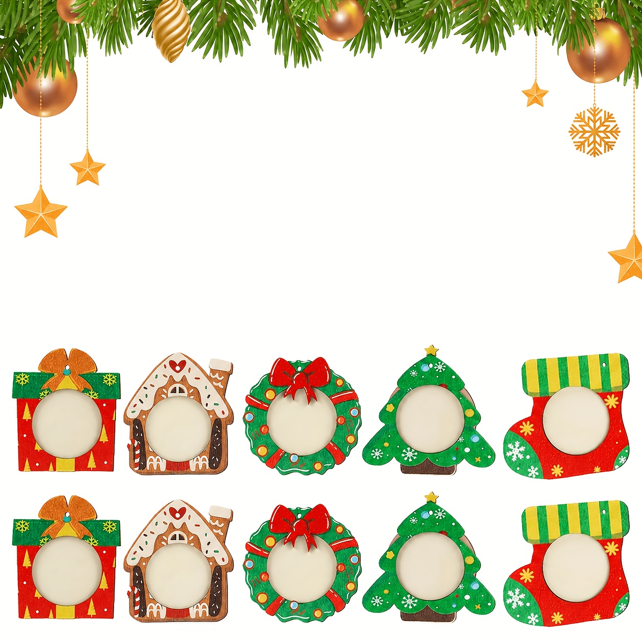 10pcs/ 20pcs Christmas Frame Ornaments Christmas Picture Frame Xmas Character Photo Frame Ornaments For Christmas Tree Hanging Decor Holiday House Decorations Keepsake