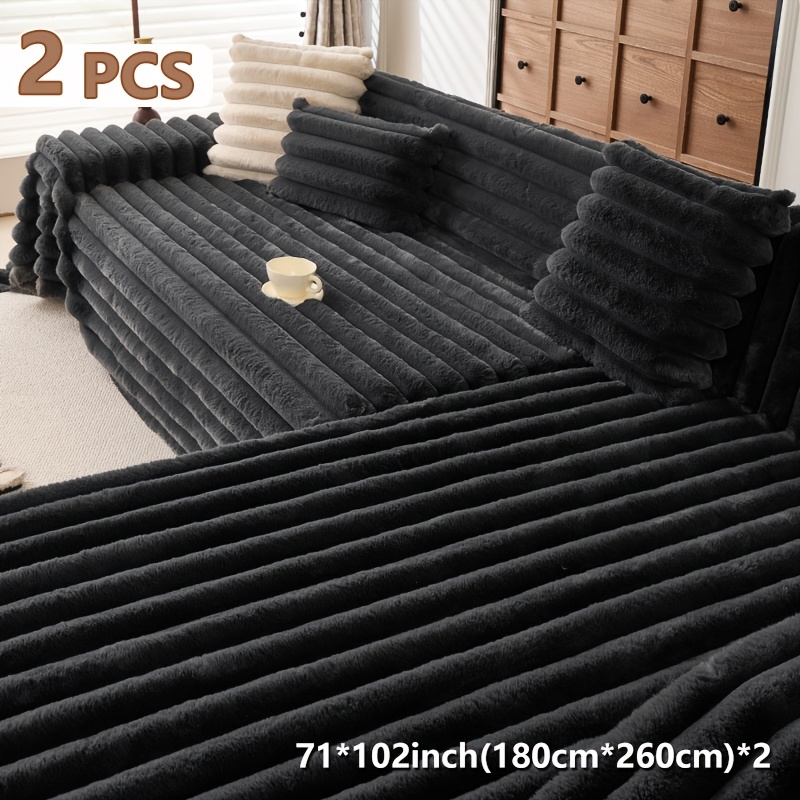 TEMU 2pcs Modern Plush Sofa Throws And Thickened Cushions - Pet-friendly Non-slip Bottom Design, Warm And Soft Sofa Throws, Polyester Fabric, Machine