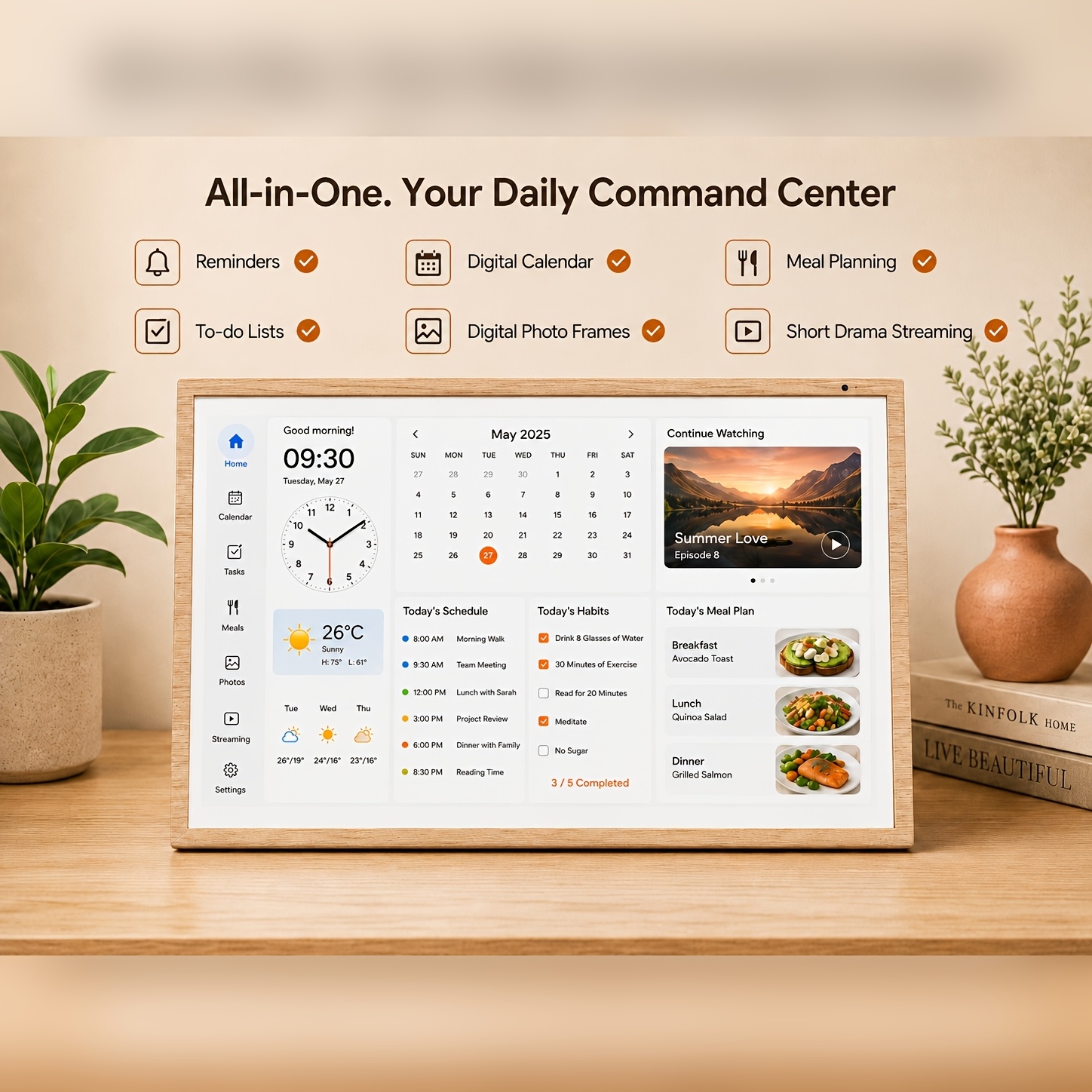 Smart Digital Calendar with Touchscreen and Meal Planning