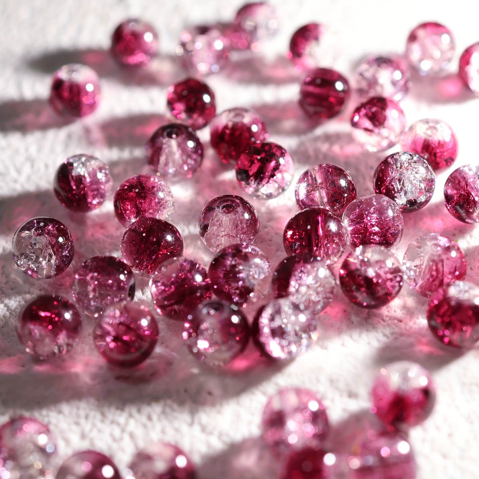 Image of 50pcs 8mm & 10mm Burgundy Glass Snowflake Crackle Beads - Sparkling Beads For Bracelets, Necklaces, Earrings - Durable Craft Supplies For Jewelry Making, Necklace Crafting, Snowflake Bead Design