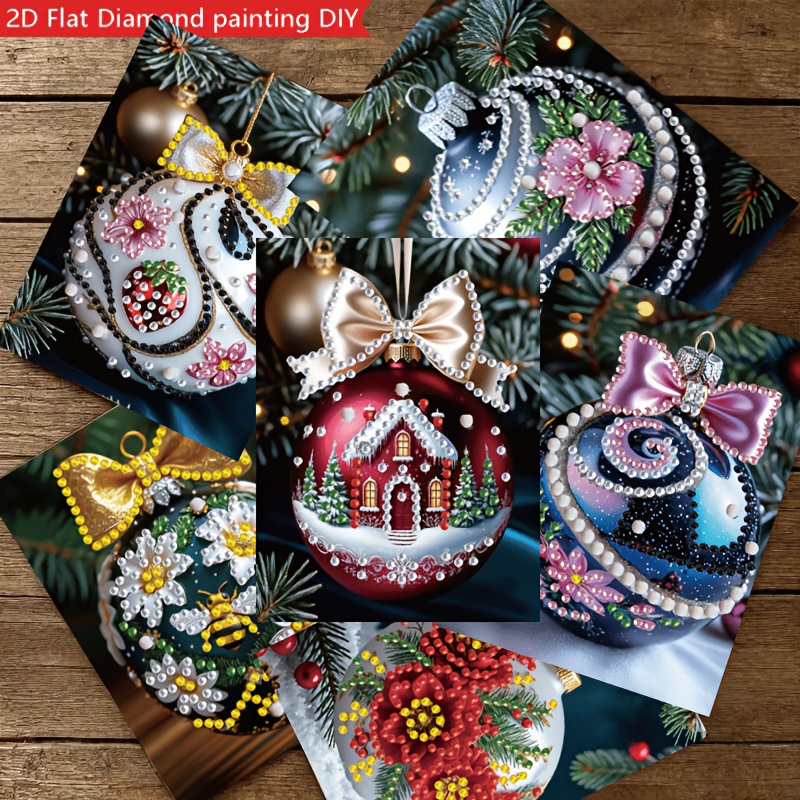 TEMU 6pcs Diy Handmade Christmas Ornament Rhinestone Mosaic Greeting Card Set With Irregular/round Diamonds Suitable For Holiday Cards, Bow, Cottage,