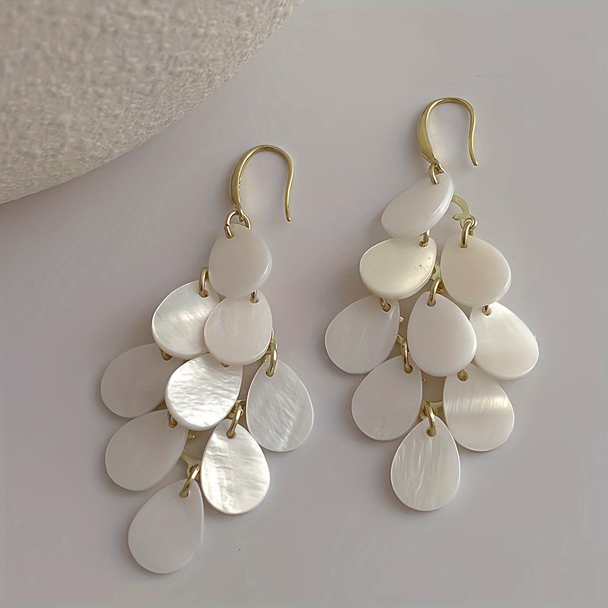 

Elegant Shell Drop Earrings With Copper Base - Stainless Steel Posts, Casual & Summer Fashion