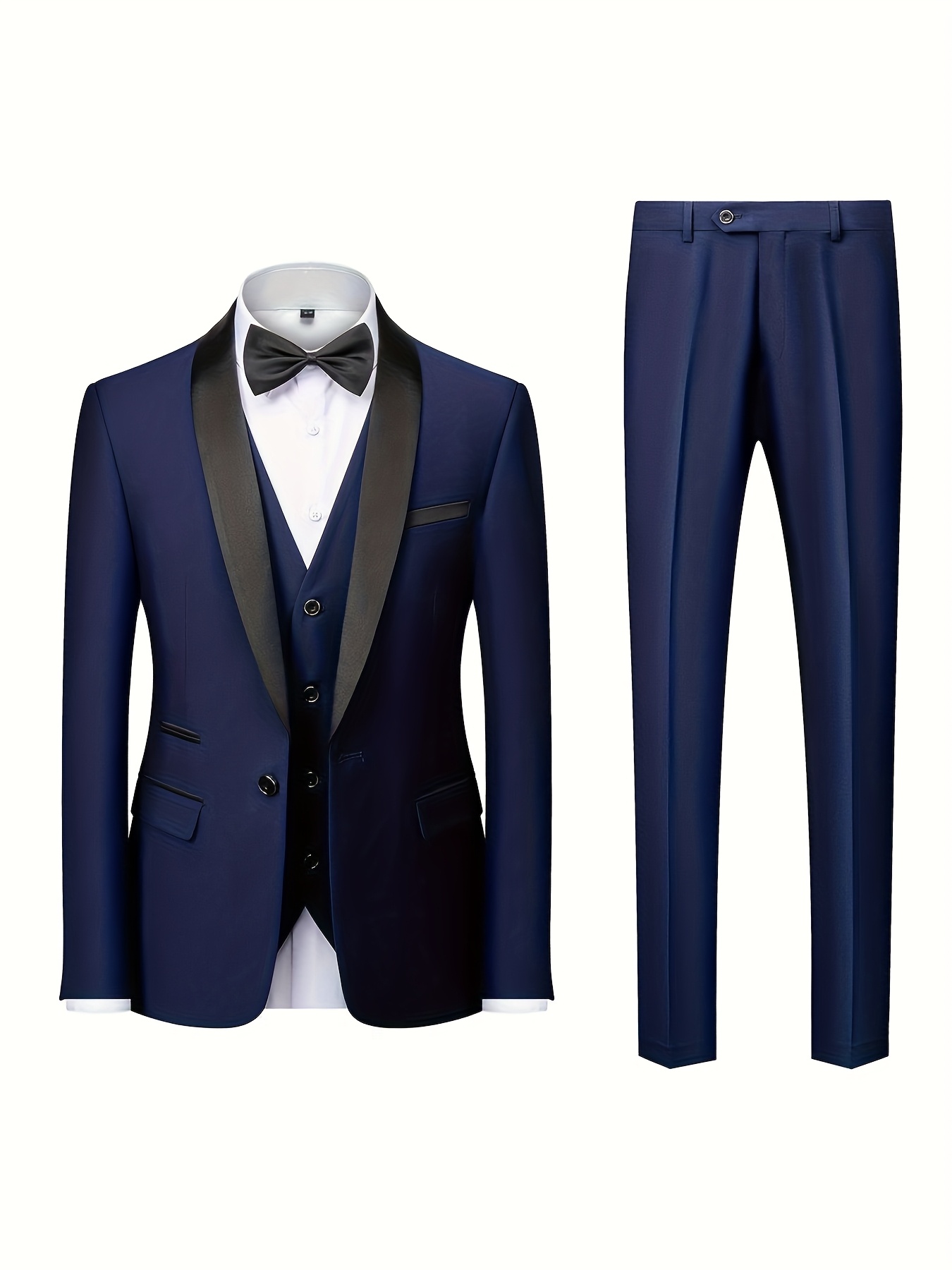 Costume 3 pièces pour homme pour mariage, fête, affaires décontractées : veste de costume + gilet + pantalon classique, ensemble élégant de couleur unie pour marié, convient aux réunions d'affaires, inclut un mouchoir de poche