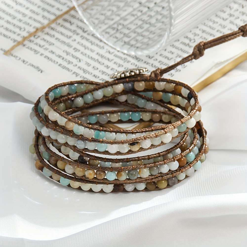 

Bohemian Style, Adjustable 5 Rows Wrap Women's Bracelet, Braid With Waxed Cord