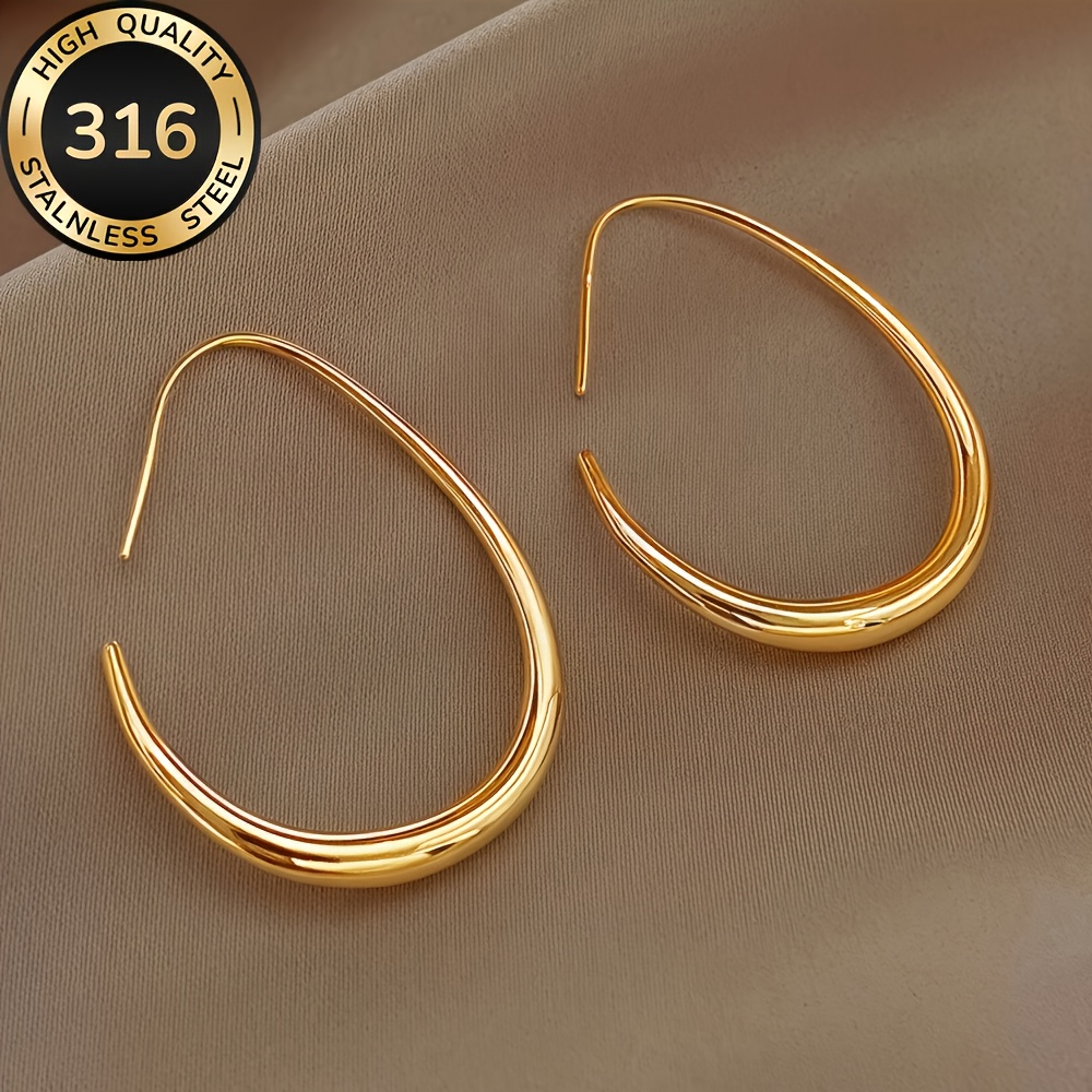 TEMU Hypoallergenic Stainless Steel Teardrop Earrings, Kc, Fade-resistant, Comfortable And Versatile, Simple And Elegant, High-quality Fashionable