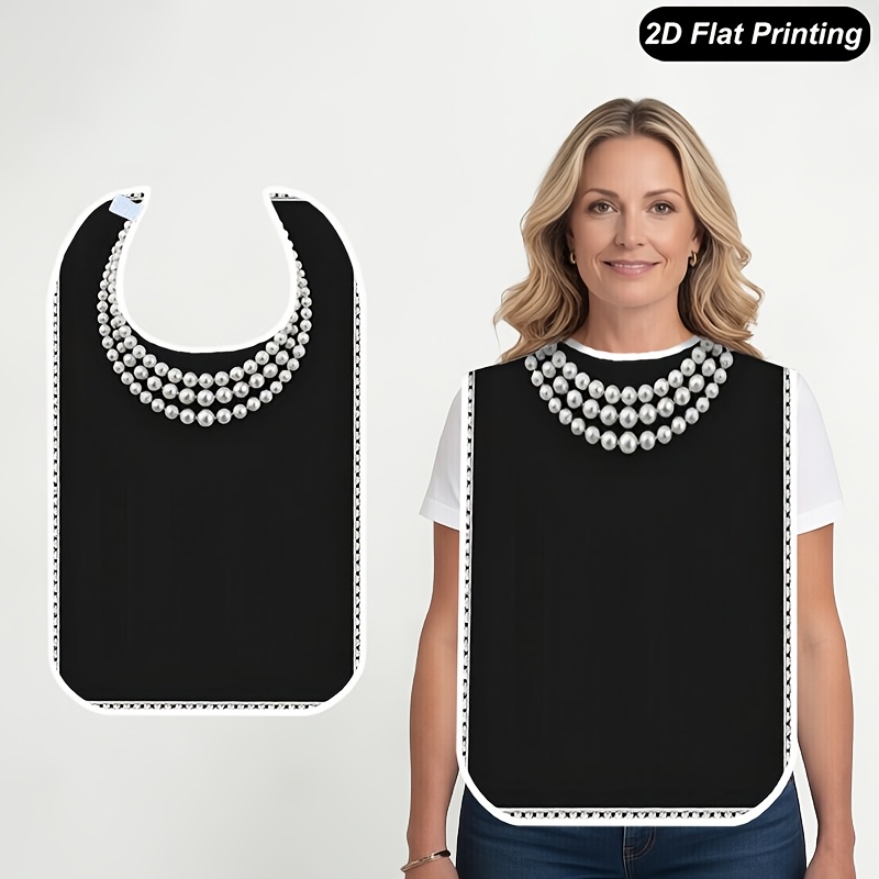 TEMU 1pc Adult Bib, Pearl Necklace Design 2d Flat Print Design, Dining For Adults Bib, Suitable For Home, Restaurants, Kitchens, Dining Table,