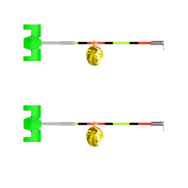E-shop 2 Stück Angelbiss Alarmglocken, Robuste Clip-On Angelruten Indikatoren mit Metallglocken, Sensitive Angelbisswarnung, Starker Klemmgriff für