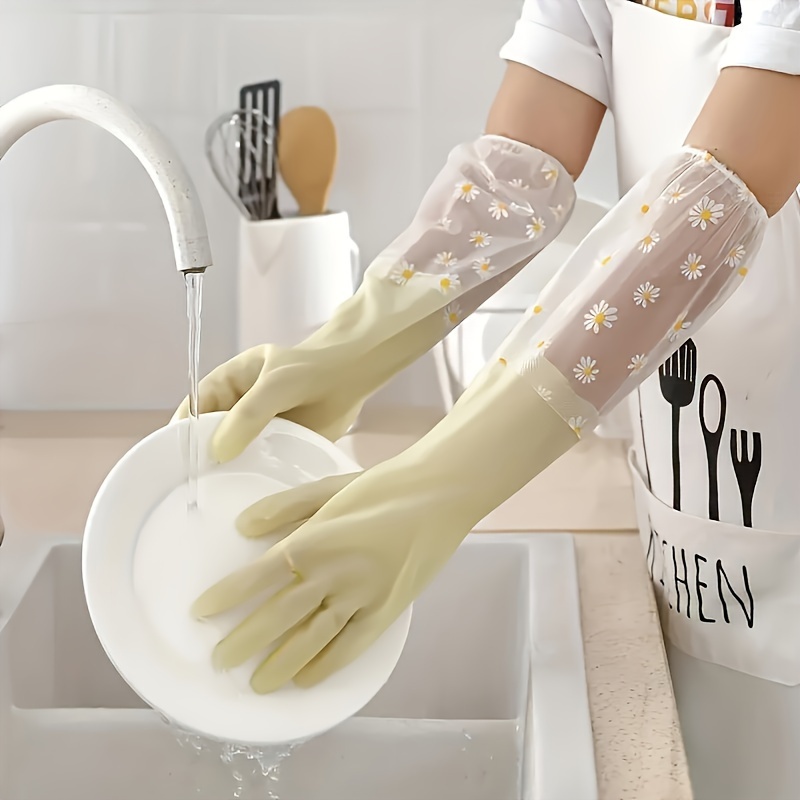 elegant long sleeve kitchen gloves waterproof   lead free for   home cleaning details 3