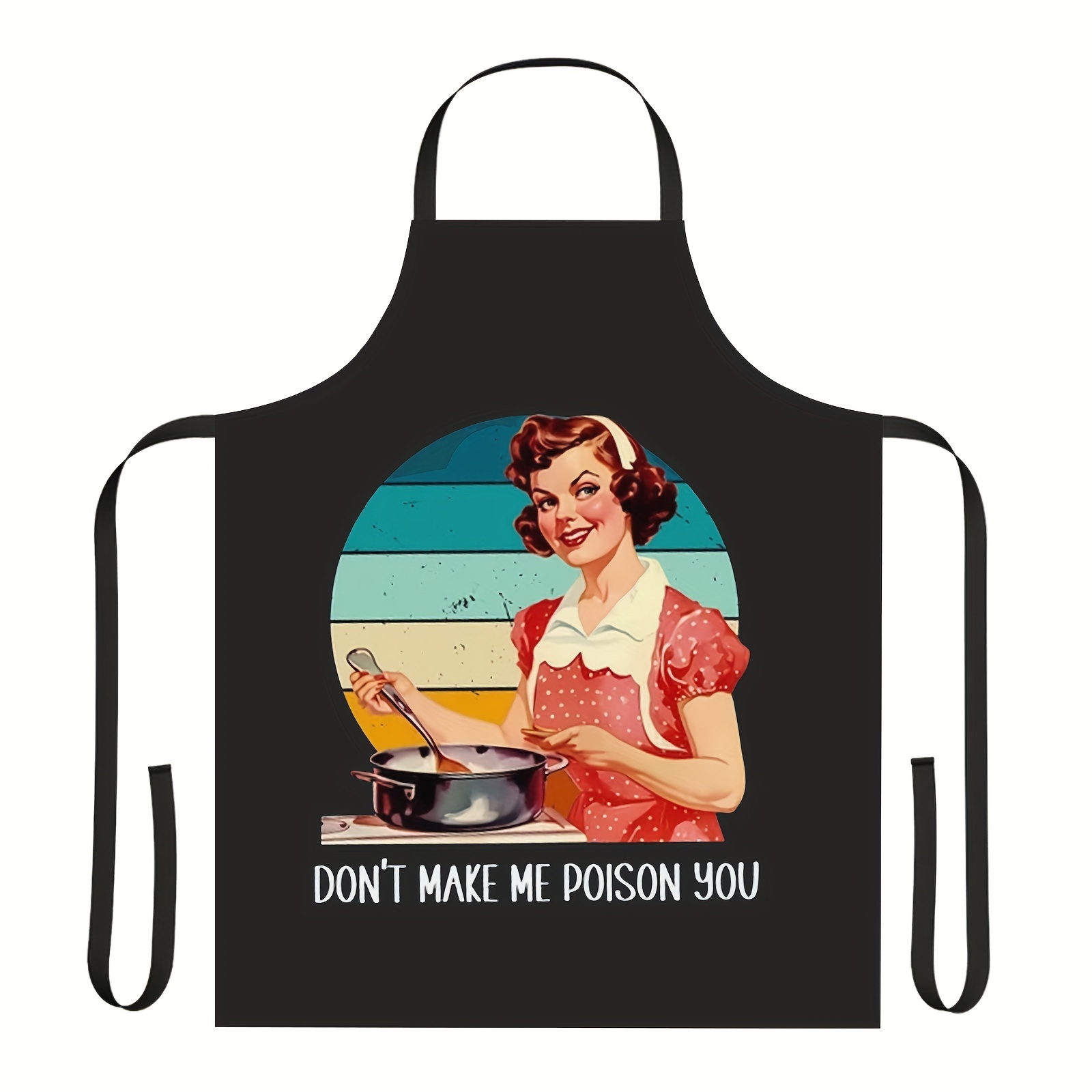 

1pc Retro Vintage-style Polyester Apron With "don't You" Slogan - Woven Cooking & Baking Apron For Day, 100% Polyester, Solid Color, Humorous Kitchen Apron