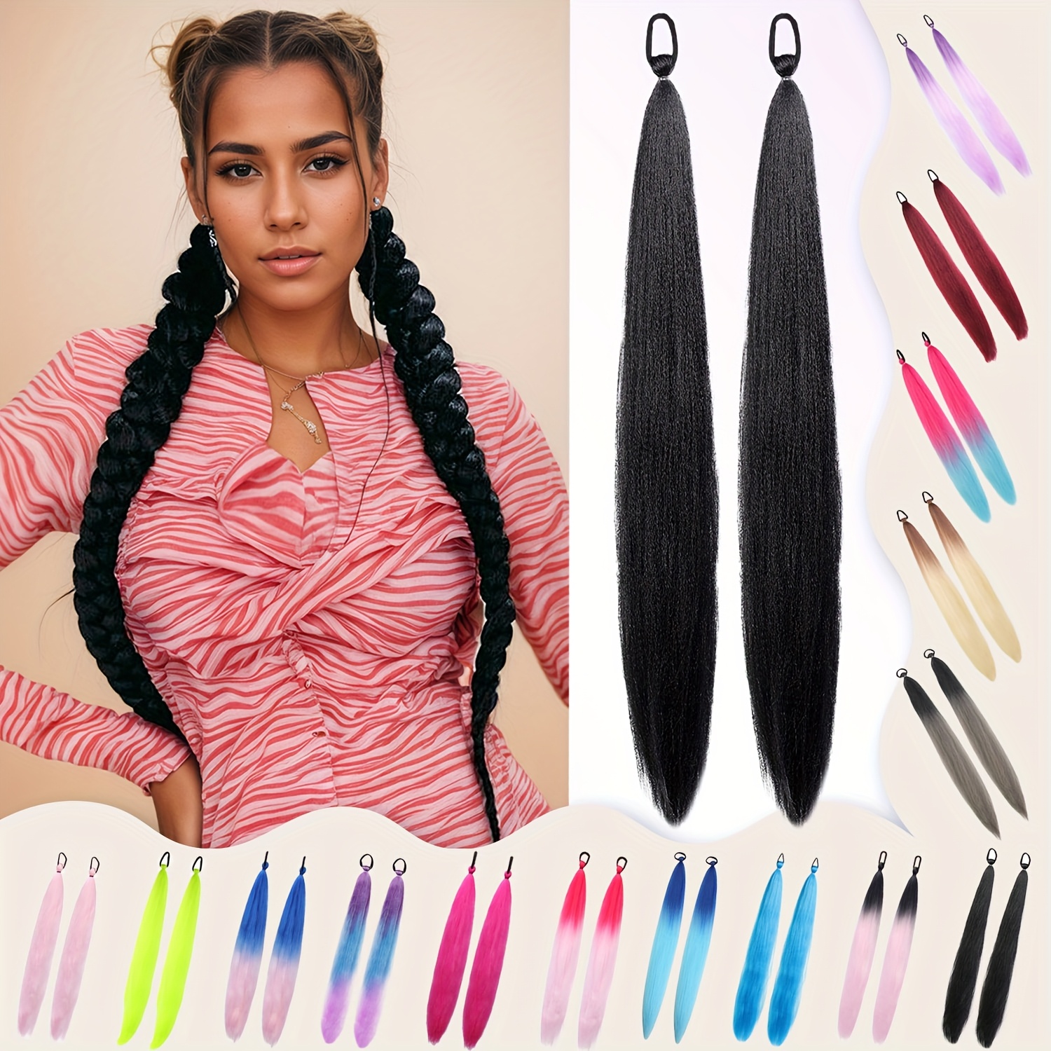 2 pack blue gradient synthetic ponytail extensions with elastic tie band realistic straight hairpieces for women girls cosplay dress up hair wigs hair accessories stylish hair accessory   hairpiece details 0