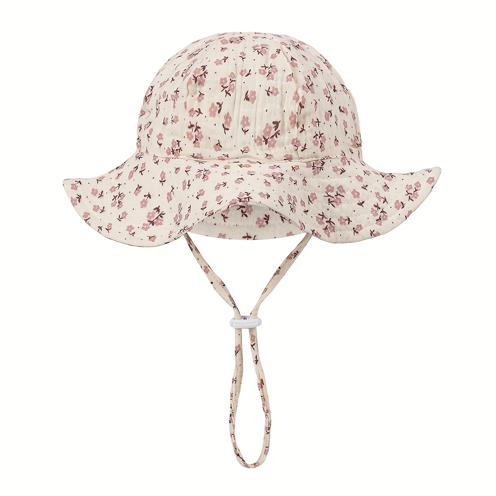 Image of 1pc Baby Girls Turban Sun Hats Korea Infant Bucket Caps Cute Solid Beanies 0-12m Newborn Adjustable Floral Print Bonnet Headwraps