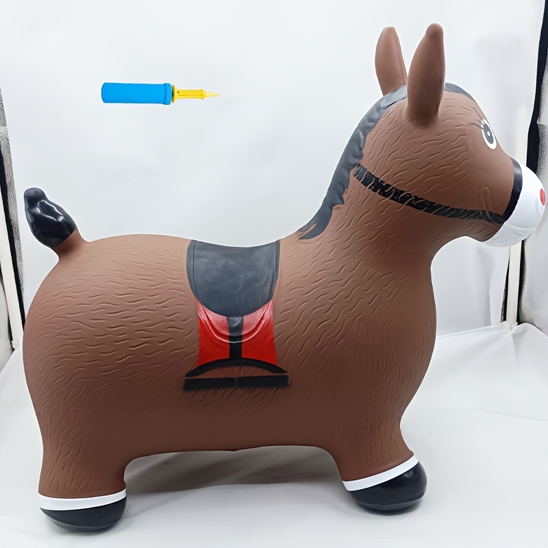 Inflatable Horse Jumping Toy for Kids, Elastic Bounce Animal Playmate, PVC  Material, Light Brown, Suitable for Indoor Outdoor Play, Ideal