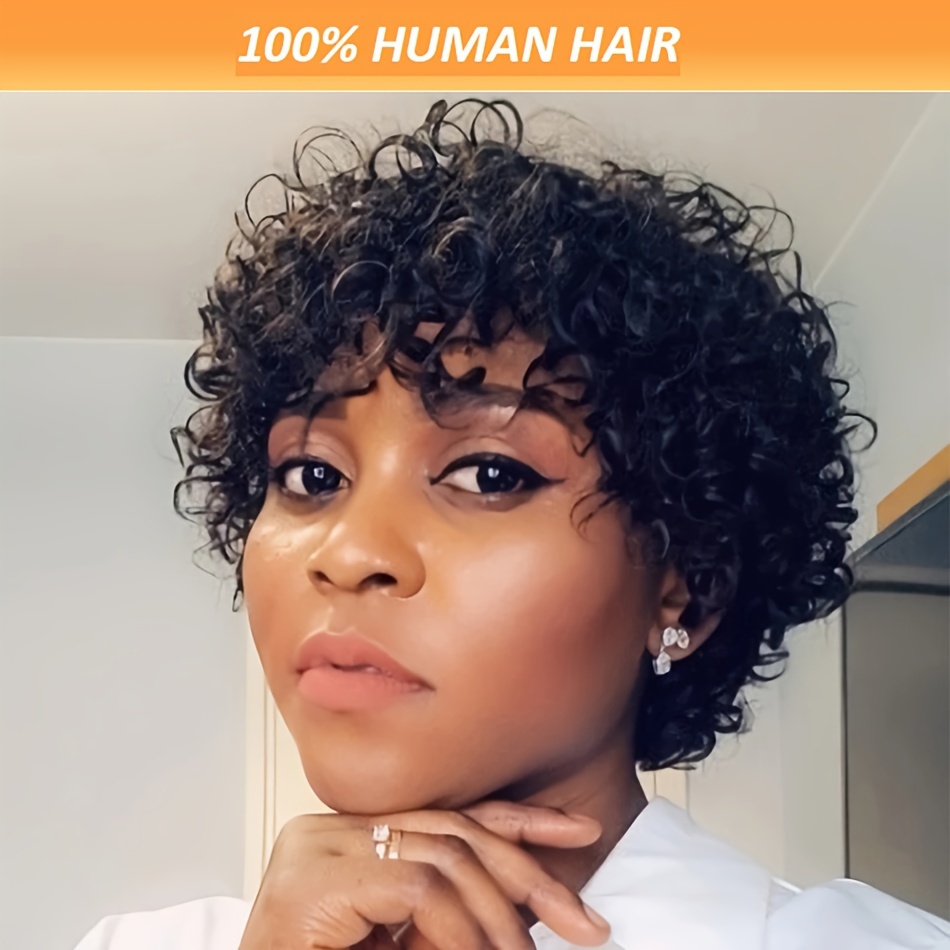 

Short Brazilian Curly Wave Human Hair Wig For Women Curly Wave 180% Density Full Machine Made Non-lace Glueless Wigs