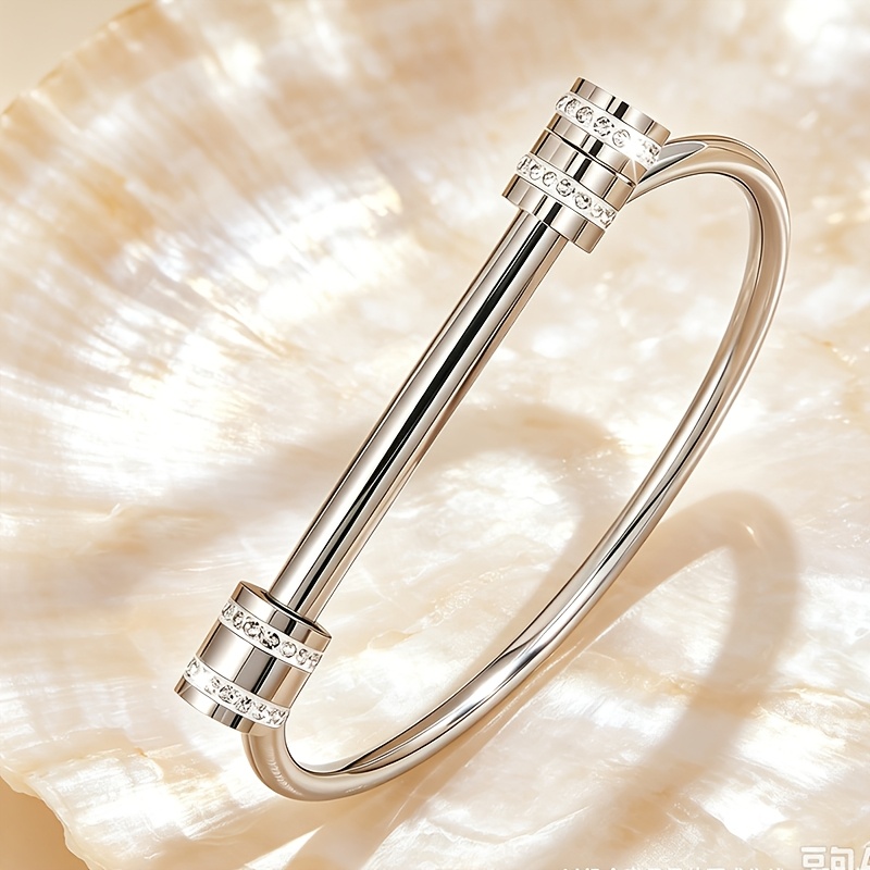 Unisex Trendy Nut Open Stainless Steel Bangle, Stackable Daily Wear