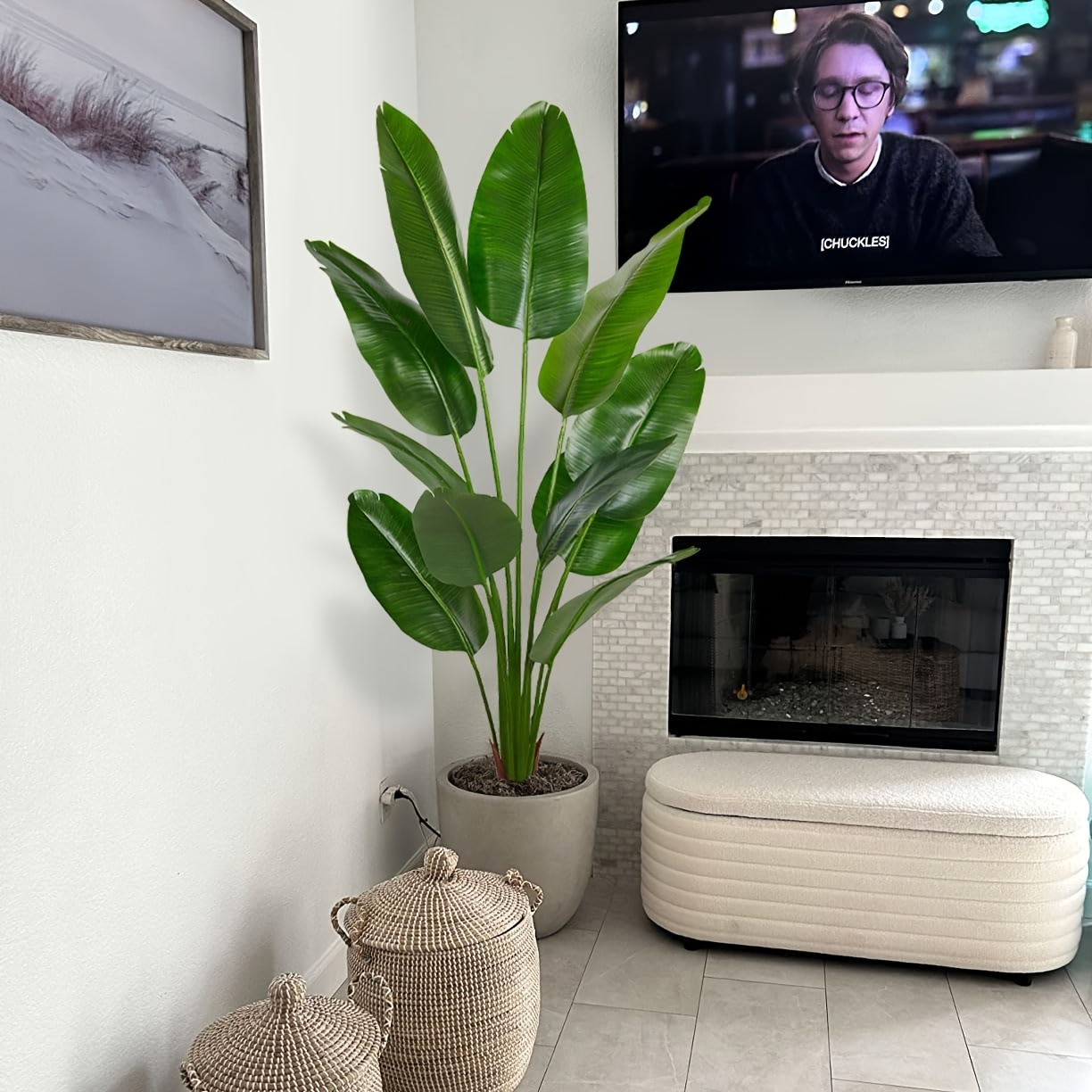 TEMU 5ft Artificial Bird Of Paradise Tree For Home Decor, 5 Feet Faux Floor Plant Fake Banana Leaf With Pot For Indoor Outdoor Room (5 Ft Tall)