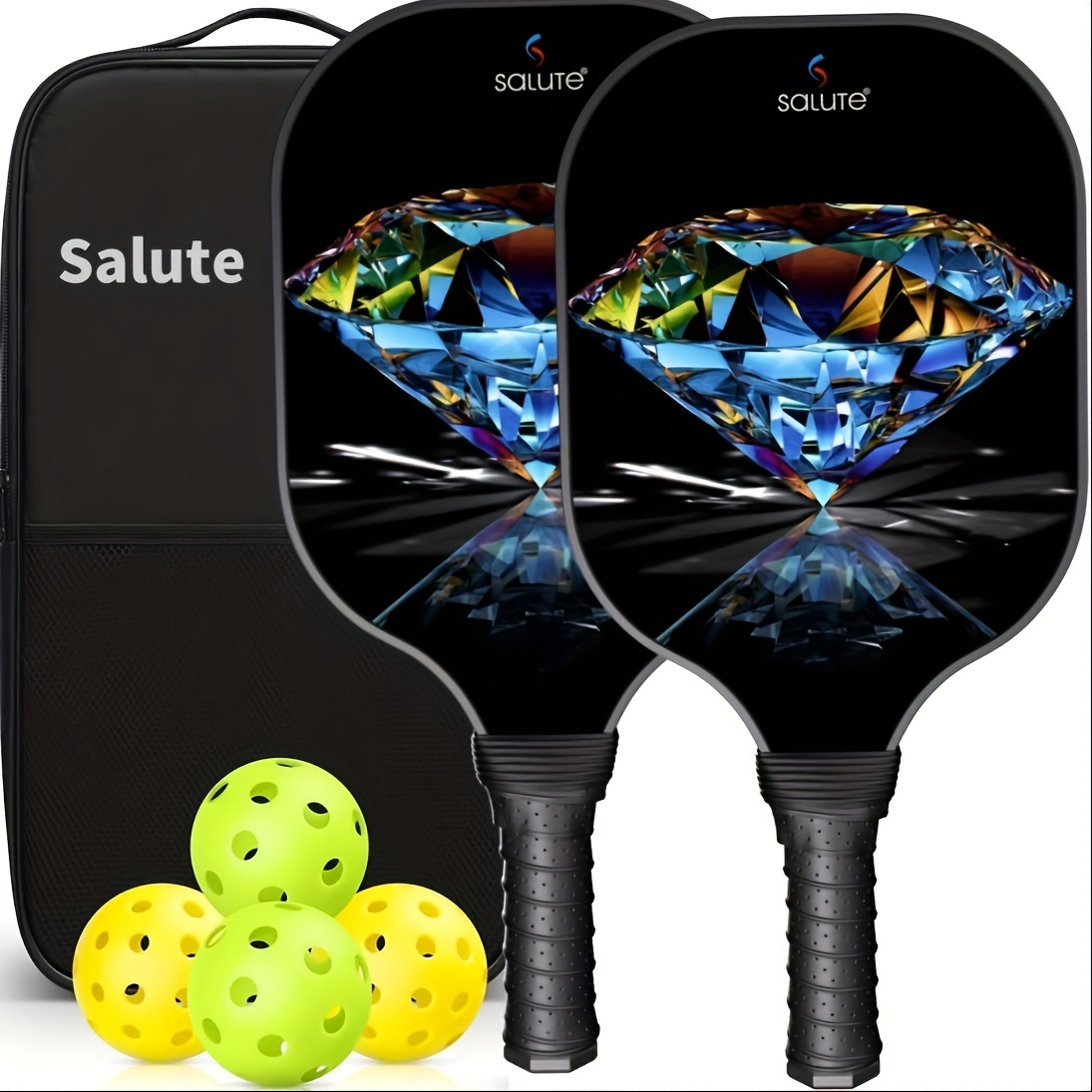 

Pickleball Paddles Set Of 2, 99.99% Carbon Fiber, Honeycomb Core, Graphite Face, Comfort Grip - Includes 4 Pickleballs And 1 Sports Fan Backpack
