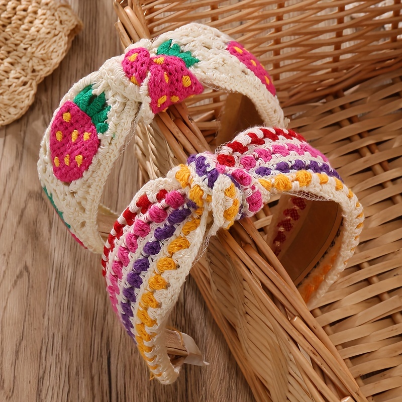 

Bohemian Style Hand Crocheted Knit Headbands With Colorful Floral Patterns - Set Of 2