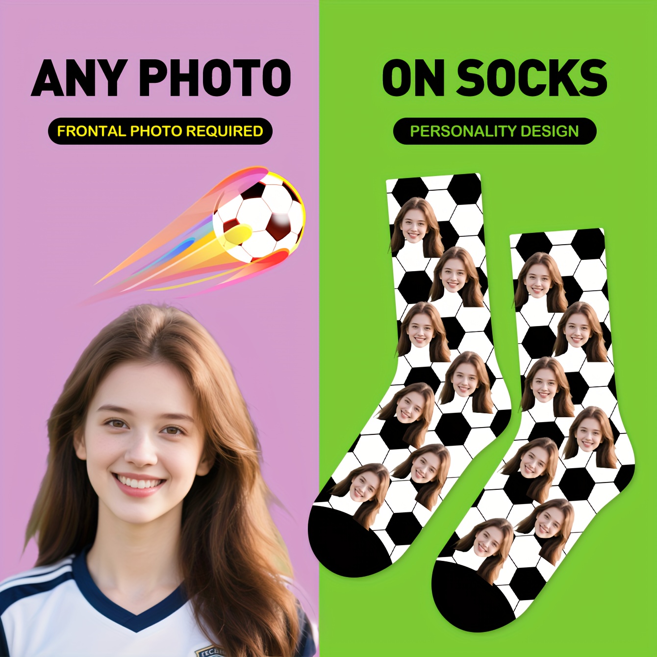 TEMU 1 Paire de Chaussettes Unisexe Personnalisées, Chaussettes avec Imprimé Football, 95% et 5%, Adaptées pour l'Extérieur//Chaussettes de Sport,
