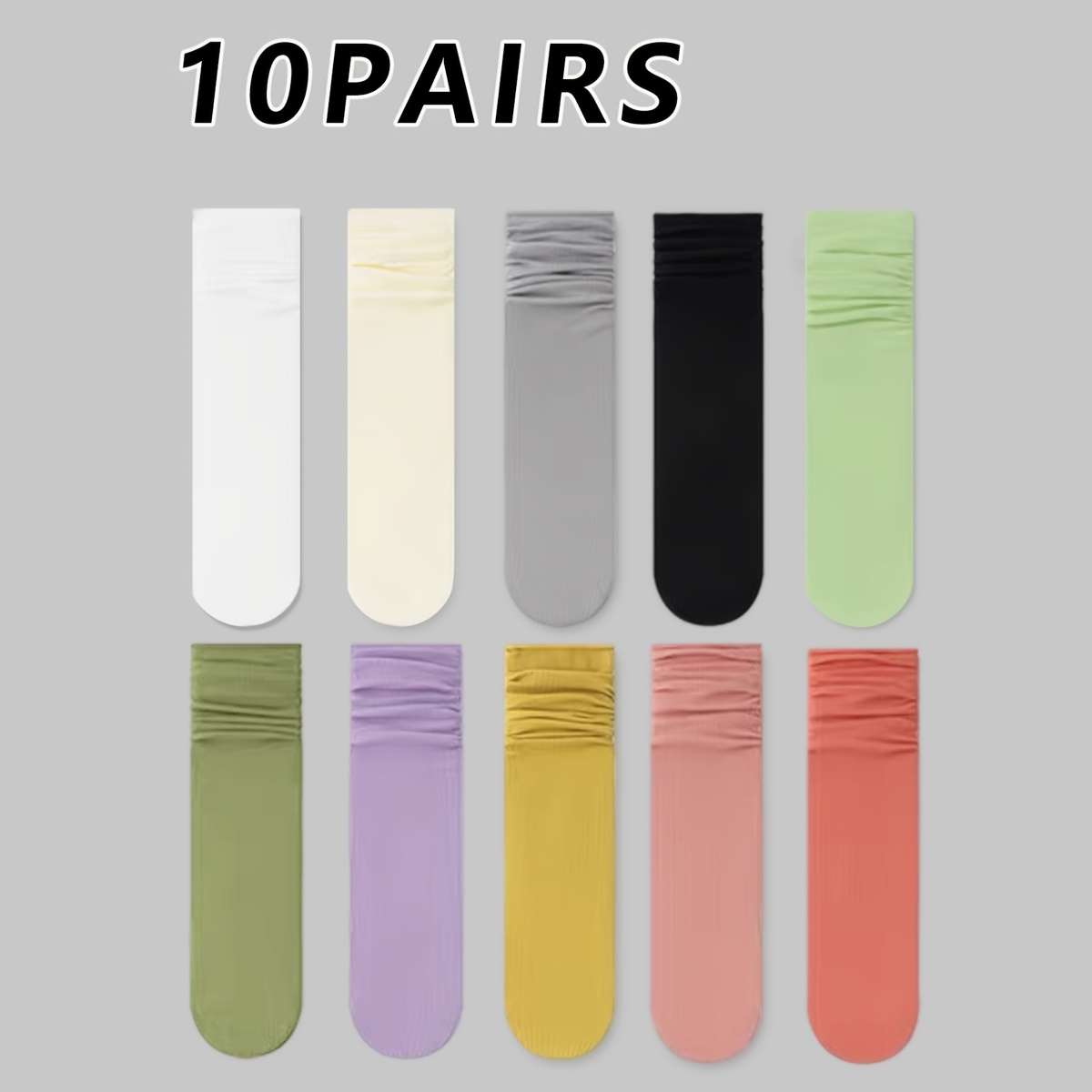 TEMU 10-pair Fiber Fabric Women's Slouch Socks, Spring/summer Thin Breathable Mid-calf Socks, Macaron Solid Color Versatile Long Socks