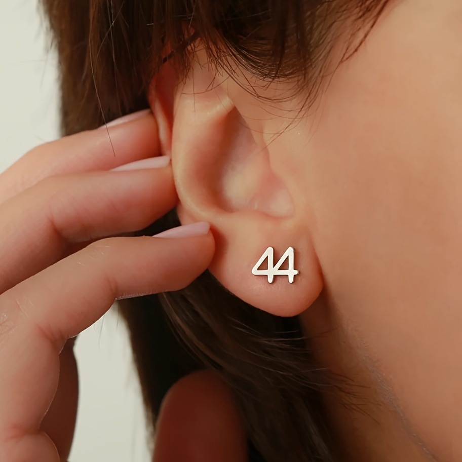 

Custom Simple Number Stud Earrings, Personalized Lucky Number Stainless Steel Earrings, Trendy Jewelry For Women And Men, Daily Wear No Plating Simple Style Studs - Pair