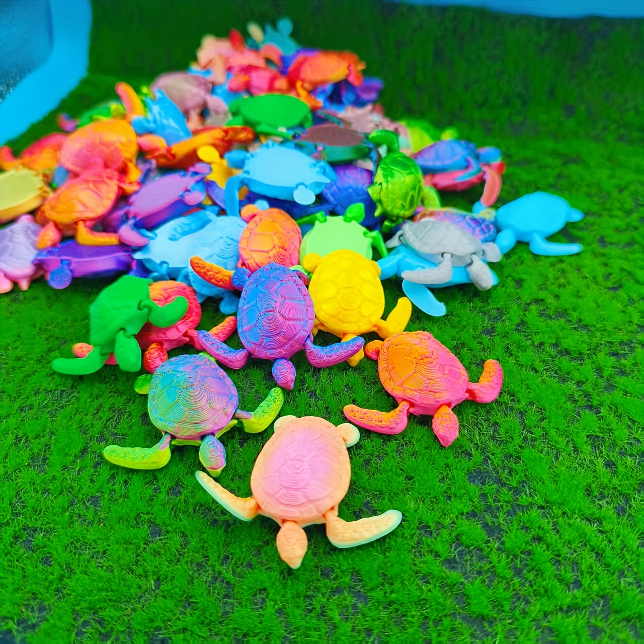 TEMU Set Of 21 Vibrant 3d Printed Miniature Sea Turtles - Perfect For Garden And Home Decoration, Desktop Embellishments, Collectible Lawn Art -