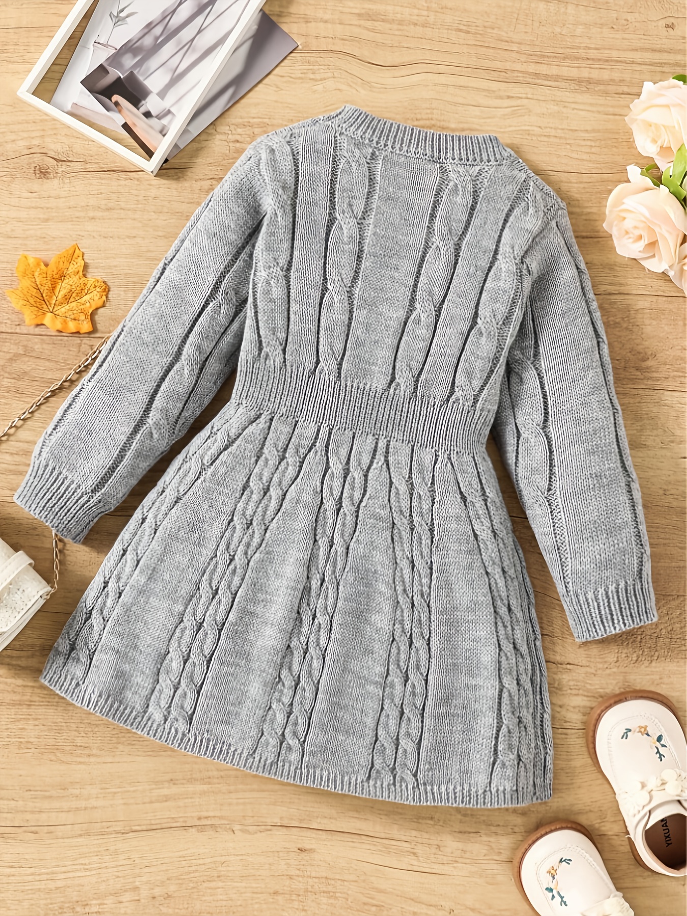 vintage twisted knit round neck a line waist bow long sleeve - Temu