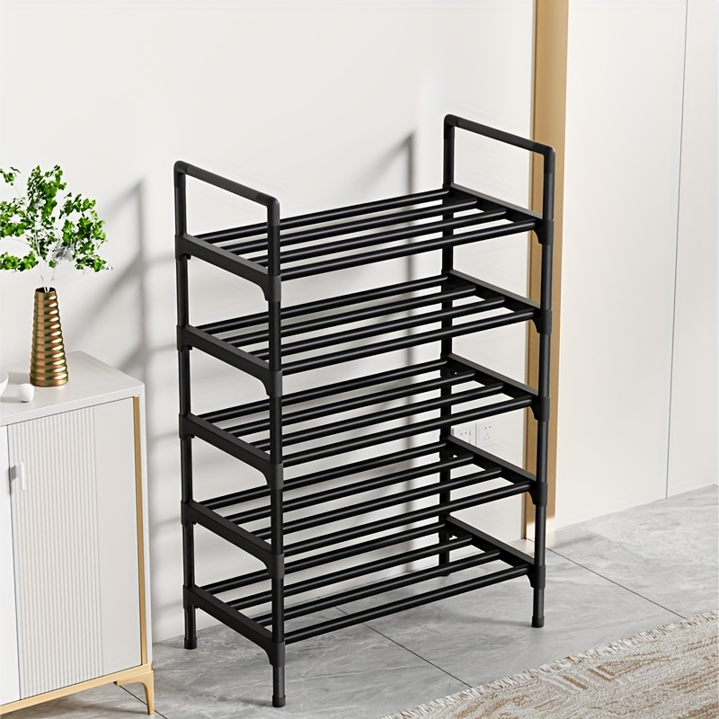 free standing metal plastic shoe rack   5 tier adjustable organizer for bedroom hallway bathroom office floor mount iron finish storage shelf details 0