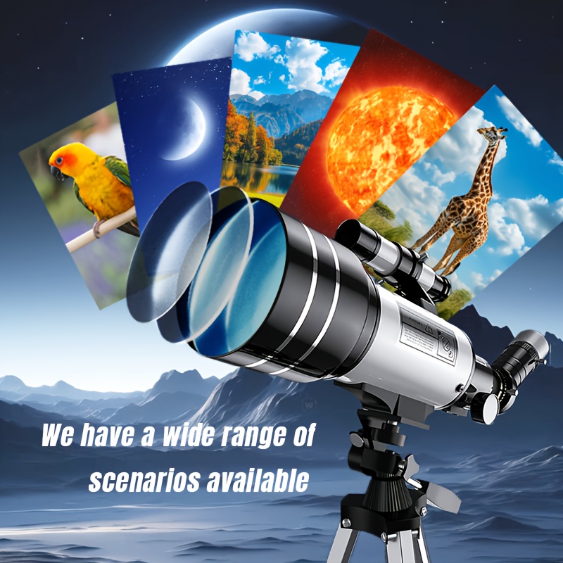 150x Telescope, 70mm Aperture Telescope, High Magnification, Portable Astronomical Telescope, with Tripod Phone Adapter and Wireless Remote Control, Telescope for Phone