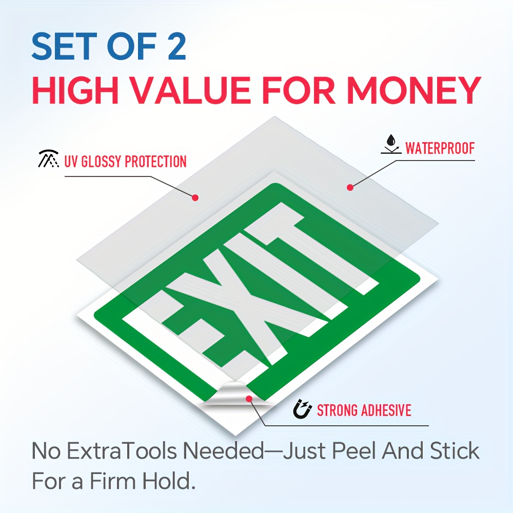 2pcs Exit Sign Stickers, High-Quality Self-Adhesive Vinyl Decals