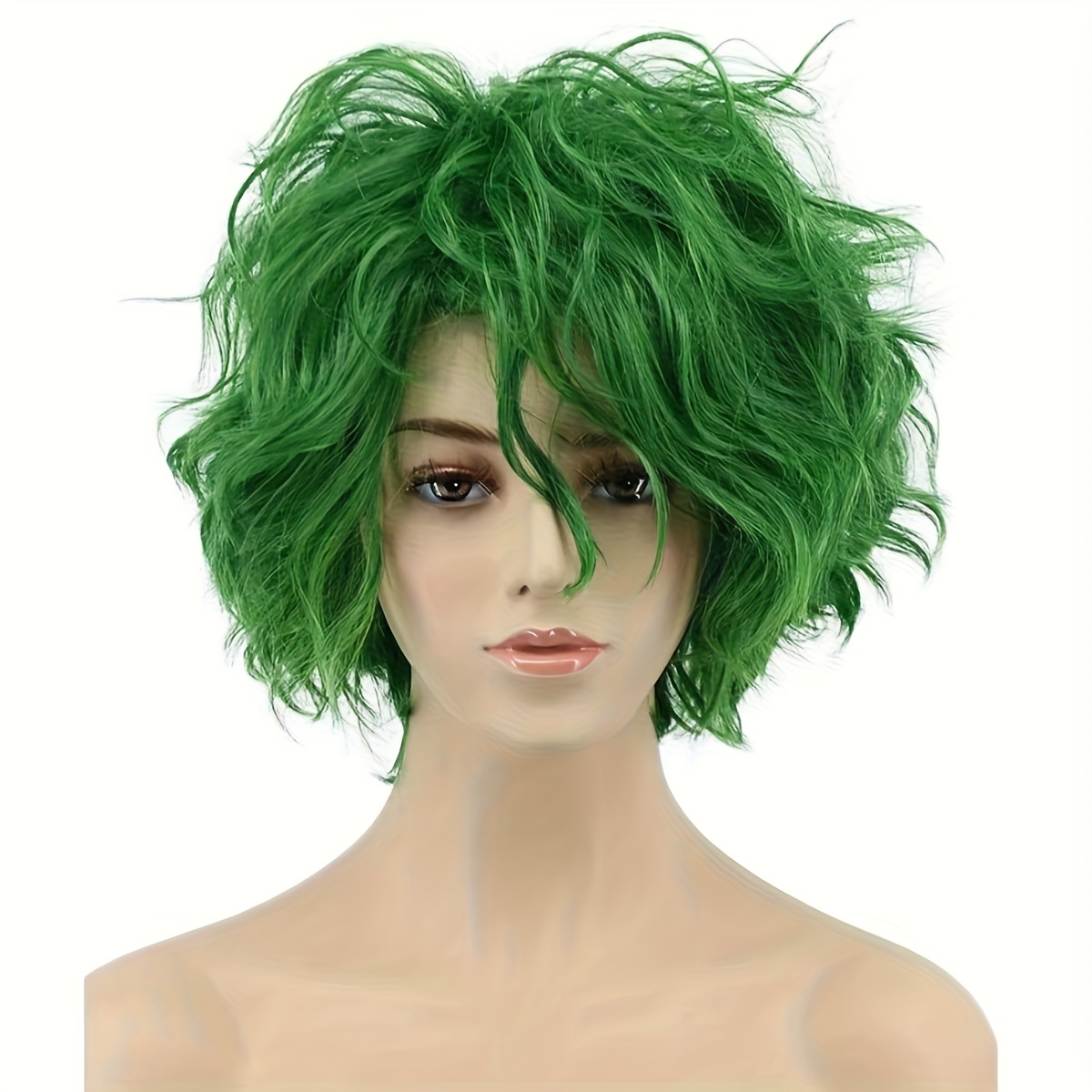 New Christmas Cosplay Wig, Green Short Curly Hair With Bangs, High-temperature Fiber Cap For Women
