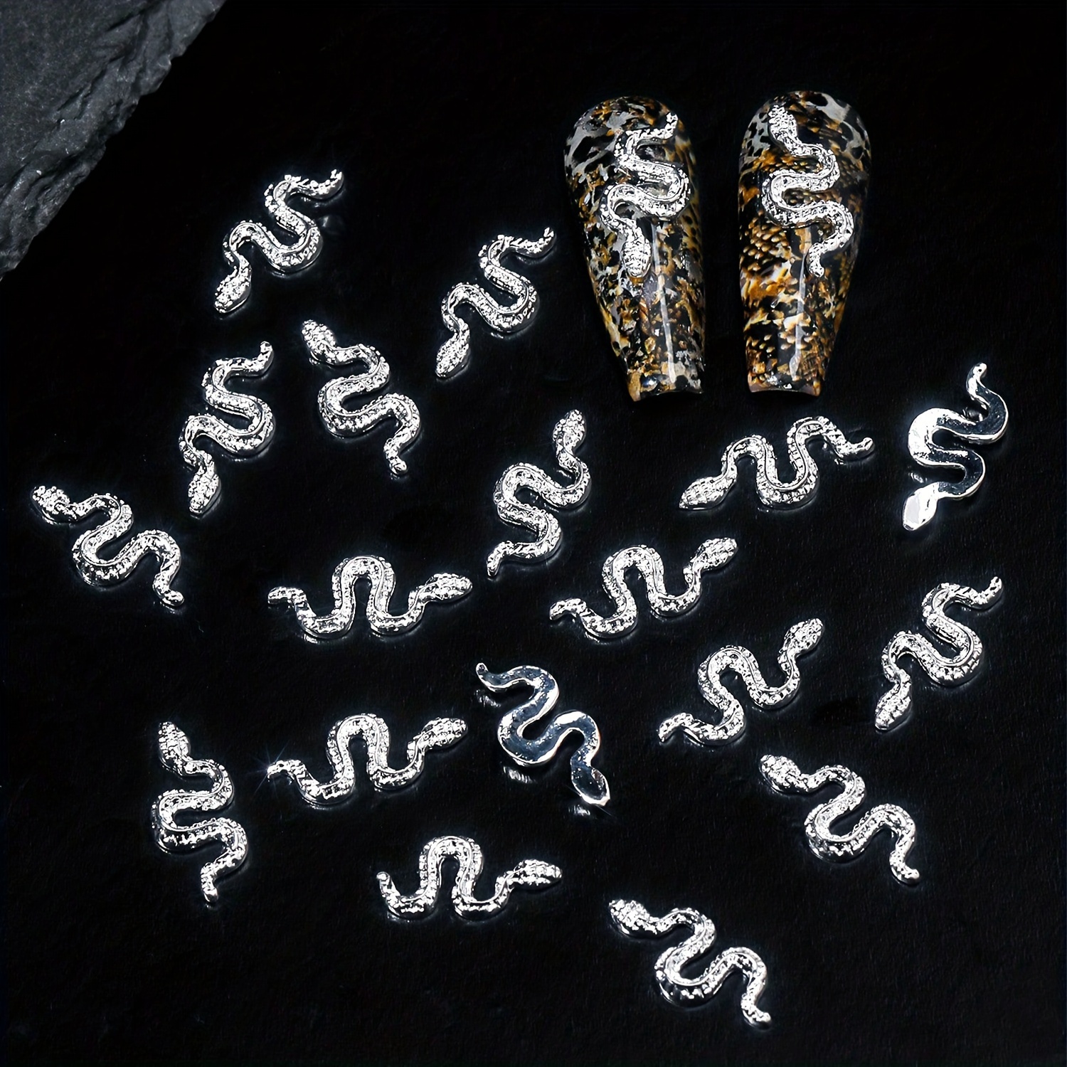 

20-piece Snake Nail Charms Set - 3d Alloy Metal, Odorless, For Diy & Salon Use