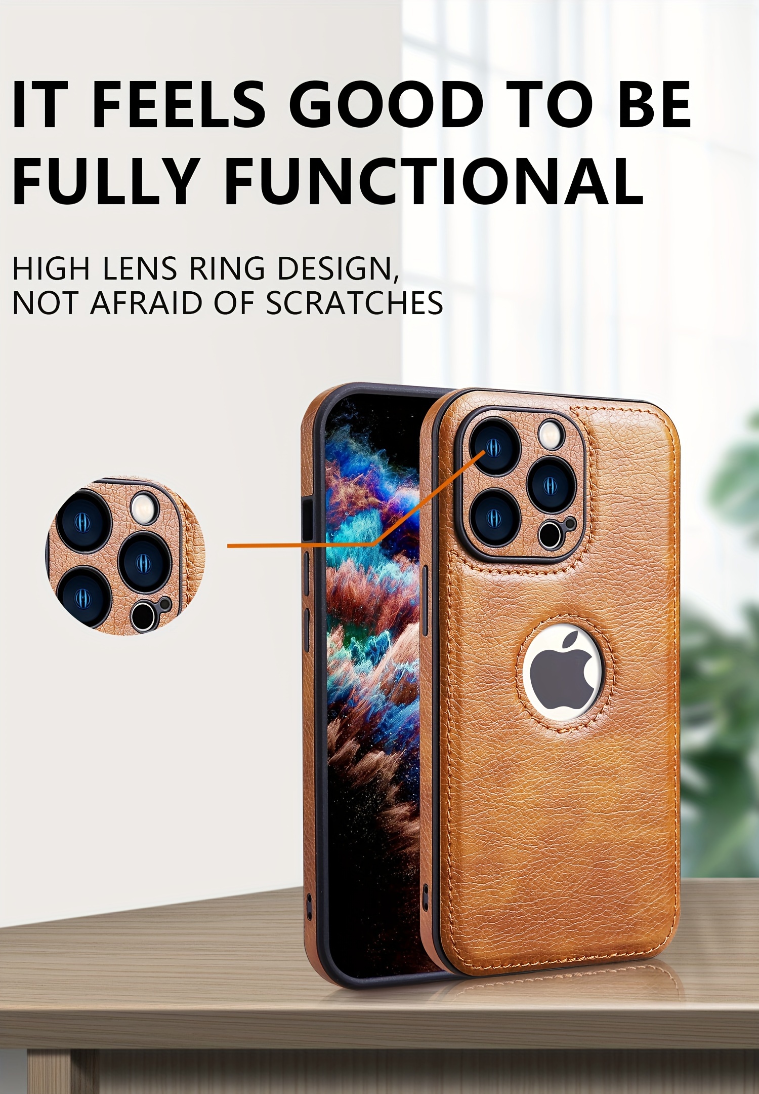 Logo View Compatible with iPhone 15/14/13/12 Pro Max Case Slim Premium Vegan Leather Classic Luxury Elegant Thin Cover, Shockproof Full Protection