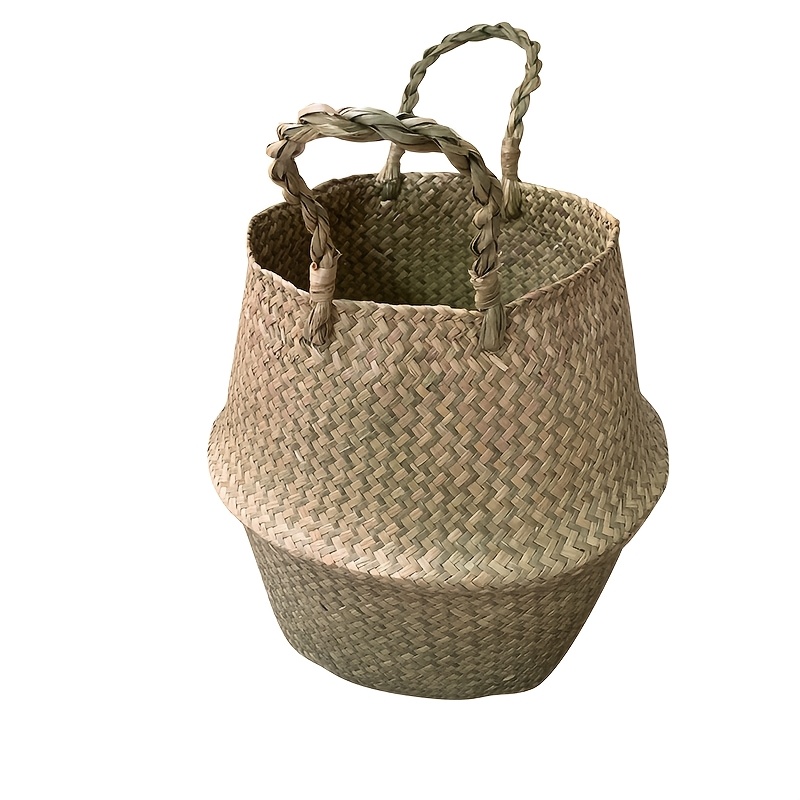TEMU Woven Basket With Handles, Foldable, For Potted Plants, Flower Pot Stand, Living Room And Bedroom Green Plant Decoration, Storage Box, Indoor