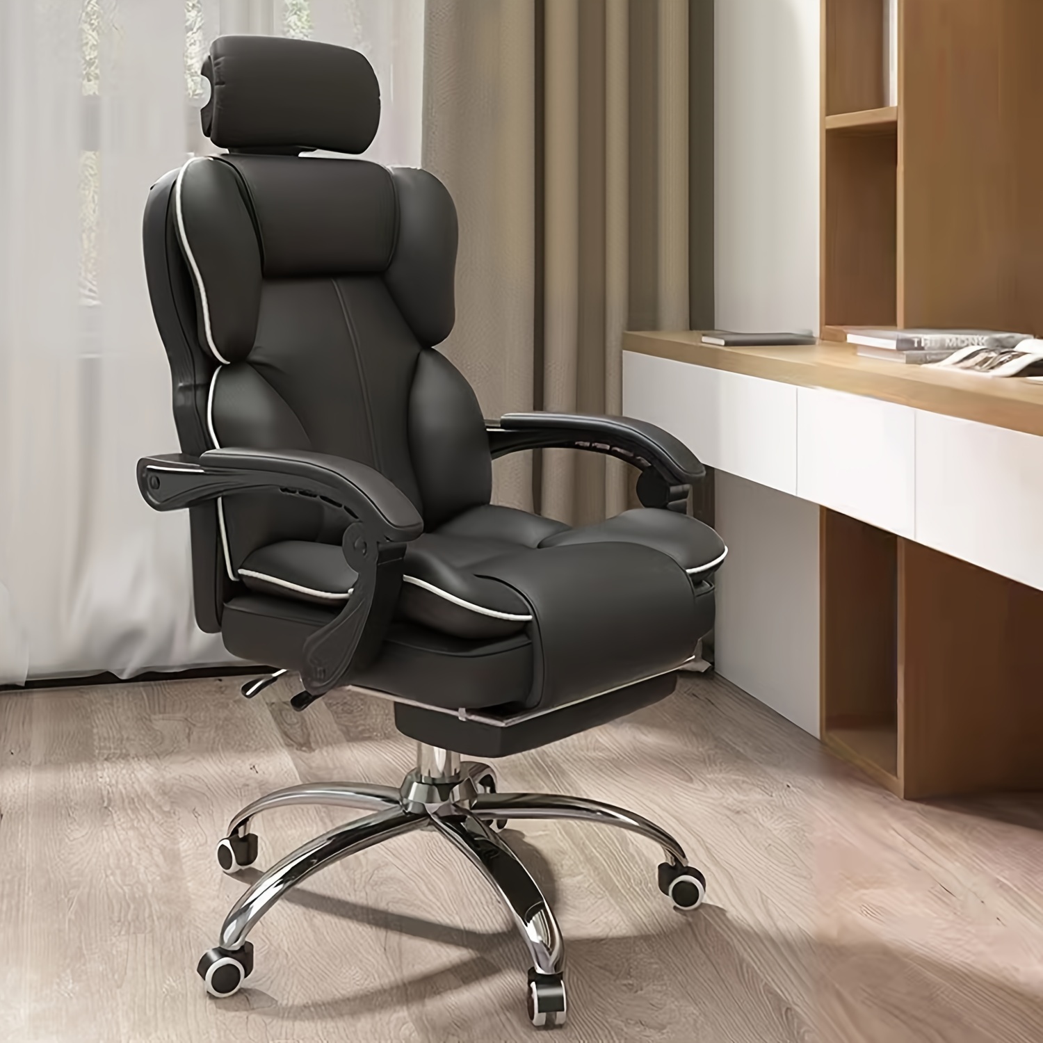 

1pc Executive Office Chair, Ergonomic High Back Cushion Lumbar Back Support, Computer Chairs With Footrest And Lumbar Support Pu Leather Office Reclining Chair