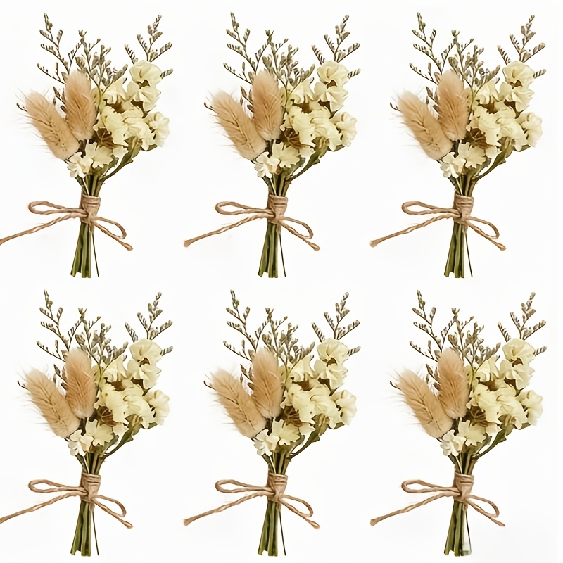 6pcs Mini Dried Flower Bouquets, Handmade Dried Flowers, Dried Flower Arrangements, Dried Flowers For Picture Frames, Home Accessory For Everyday, Wedding Decorations