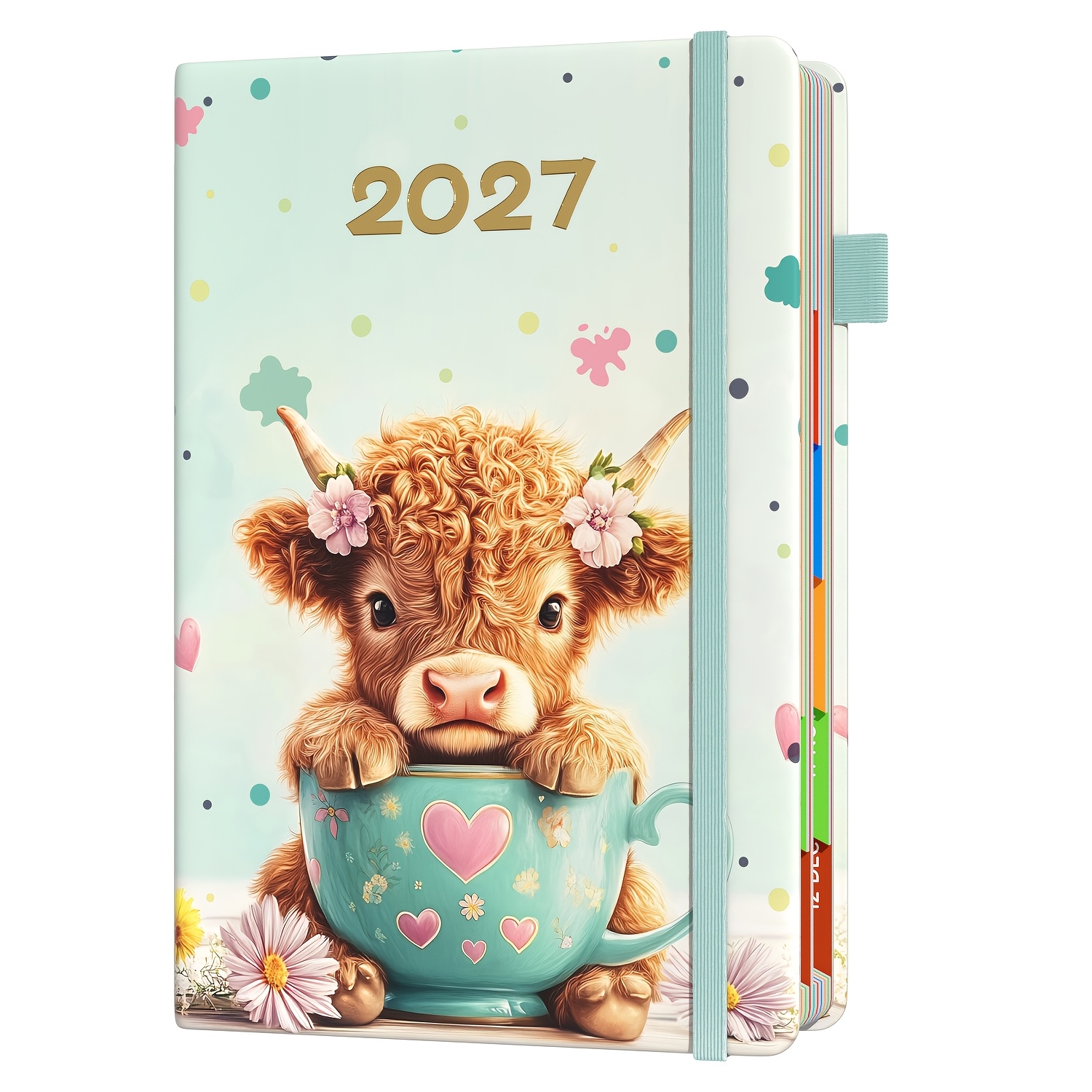 TEMU 1pc 2027 Diary A5 Page A Day, 400 Pages, 2027-december 2027 Faux Leather Hardcover Agenda Daily Planner, Monthly With Colorful Tabs, Elastic