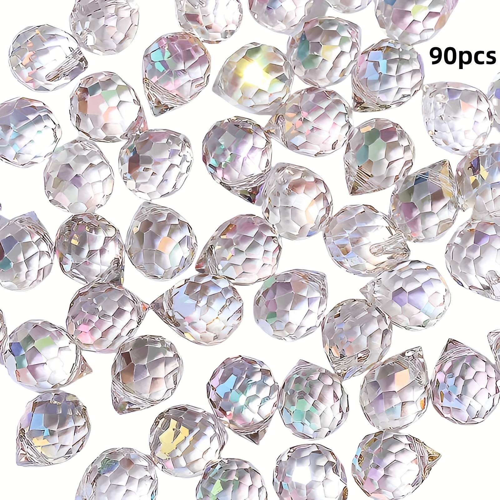 Image of 90pcs Water Drop Glass Beads, Glass Balls, Iridescent Sparkling Glass Beads, For Jewelry Making, Crafting, Etc. (8mm X 10mm)